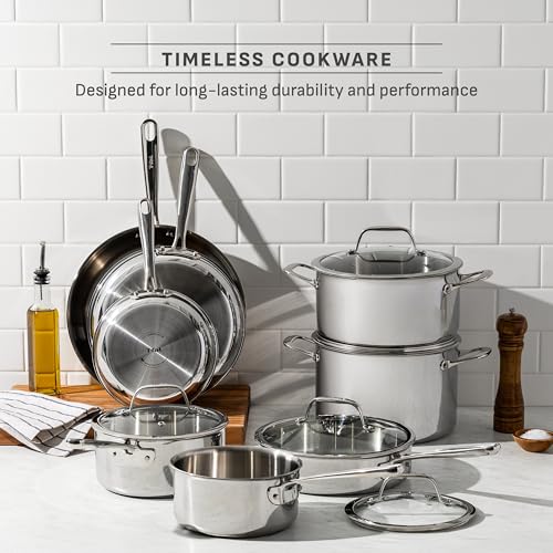 Image of T-fal Pro Tri-Ply Stainless Steel Cookware Set 13 Piece Induction Compatible, Oven Safe 500F, Lids 350F, Fast & Even Heat, Pots and Pans Set, Professional Quality, Kitchen Essentials, Silver