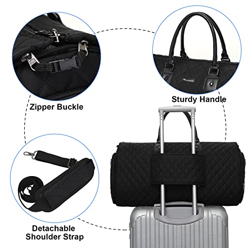 Womens Convertible Garment Bags for Travel, Modoker Waterproof Carry On Garment Bag Garment Duffel Bag - 2 in 1 Hanging Suitcase Suit Travel Luggage Bag, Black