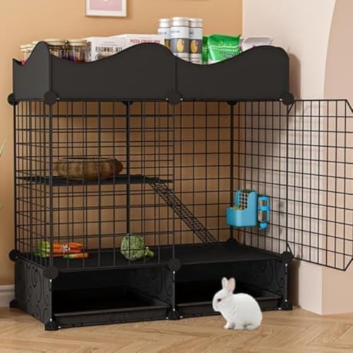 Tufduzoうさぎ ケージ ウサギ ケージ うさぎ ゲージ 肥料の自動掃除のためのローラーが付いているウサギのケージの家庭の大きい屋単 移動便利 キャスター付 スチール製 脱走防止 ペット用品内移動可能 なペットケージ 掃除簡 うさぎ ケージウサギフェン