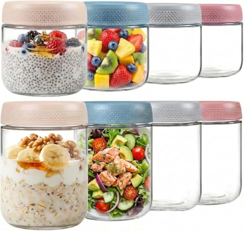 PREMIFY 8-Pack Glass Mason Jars with Airtight Screw Lids 480ml & 300ml Meal Prep Containers for Overnight Oats Breakfast Smoothies & Salad Leak-Proof Food Storage Jars BPA-Free & Reusable