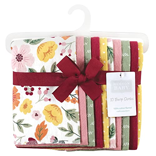 Image of Hudson Baby Unisex Baby Cotton Flannel Burp Cloths, Fall Botanical, One Size
