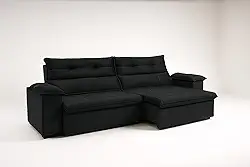 Sofá Aconchegante 3 Lugares Reclinável e Retrátil Bel Veludo LIMOV (Preto, 2,50m)