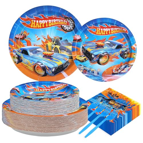Greencian 200pcs Racing Car Birthday Decorations for Boys Serves 50