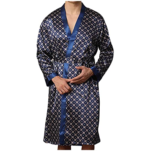 Men's Lace Up Luxurious Kimono Robes with Shorts Silk Satin Bathrobes Lightweight Long Sleeve Home Sleepwear Robe