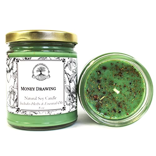Money Drawing 9 oz Soy Spell Candle | Use in Rituals Relating to Wealth Financial Security Prosperity & Abundance | Wiccan Pagan Hoodoo Magick Conjure