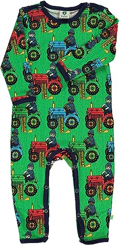Body suit LS Småfolk en tricot souple à imprimé amusant de tracteur bleu