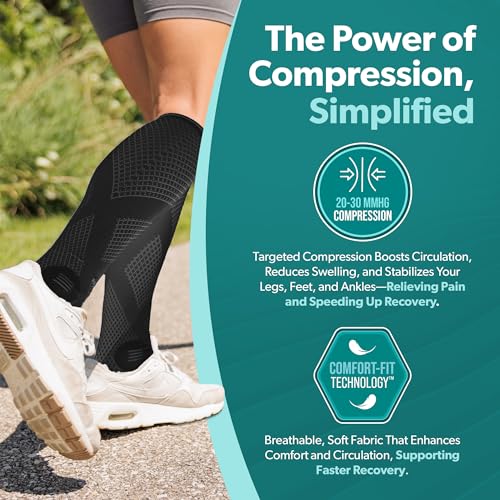Image of BraceAbility Compression Socks for Circulation - (2 Pairs) 20-30 mmHg Knee High Neuropathy Open Toe Stockings Best for Varicose Veins, POTS, Restless Leg, Toeless Support for Men or Women (M - Black)