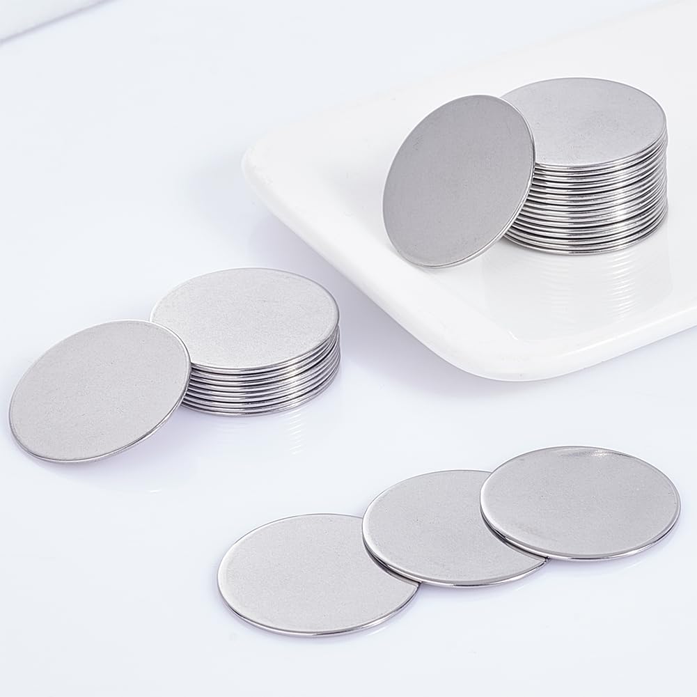 QUARKZMAN 40x Edelstahl-Gravurrohlinge – Rund, 25 Mm Ø, 1,5 Mm Dick, 304er Stahl, Für Schmuck & DIY-Projekte