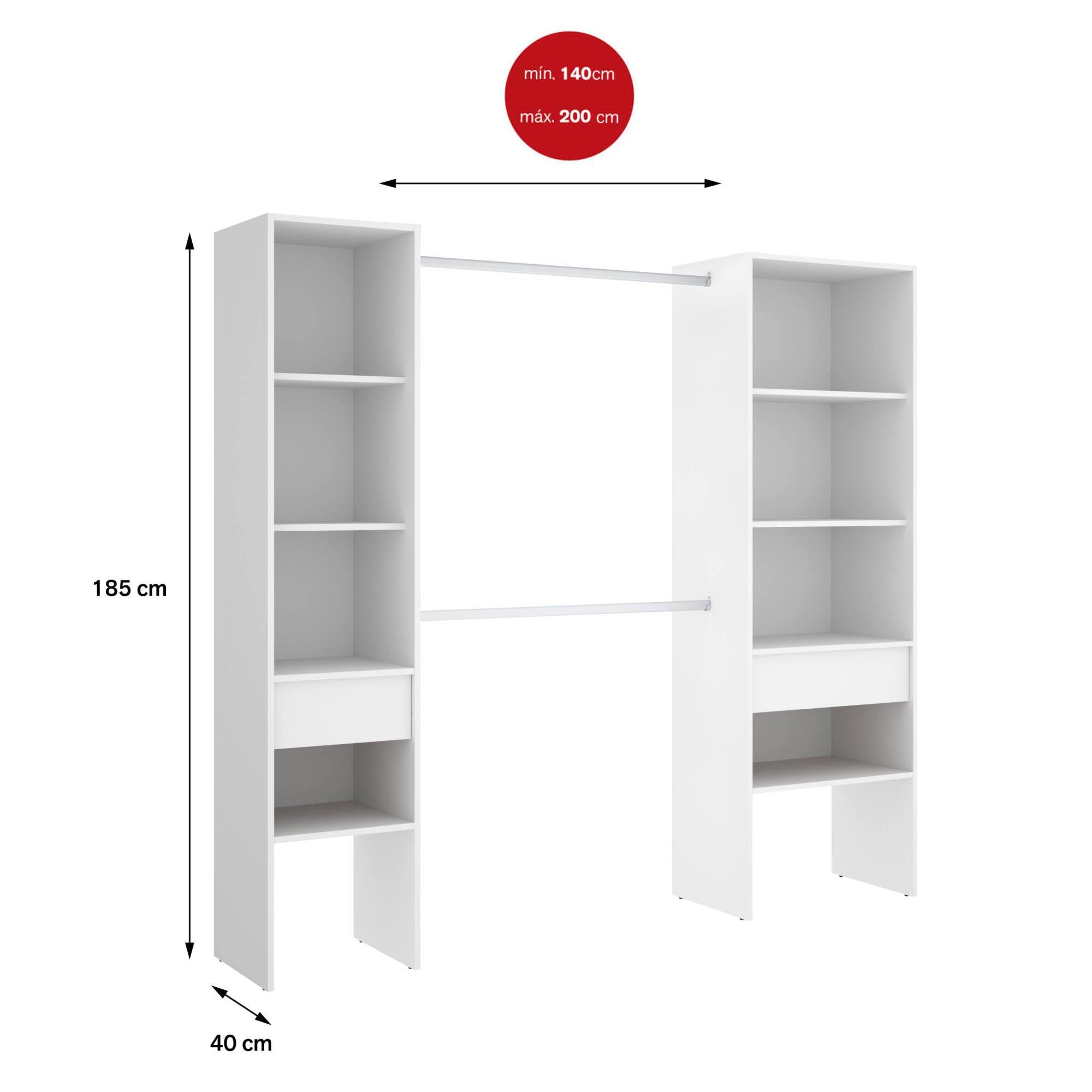 Dmora - Guardaroba grande Blossberg, Mobile camera da letto, Cabina armadio portabiti, Armadio appendiabiti aperto, 160x50 h185 cm, Bianco