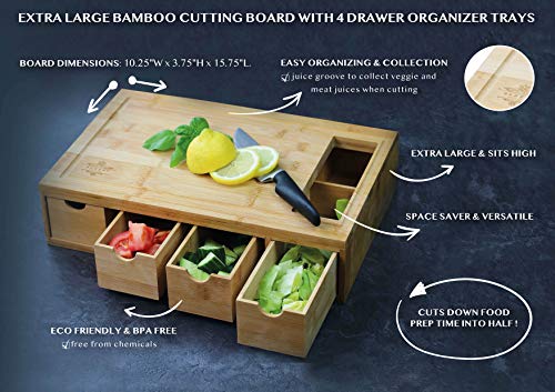 ecozoi EXTRA LARGE Bamboo Cutting Board with 4 Bamboo Drawer ORGANIZER TRAYS | Kitchen Cutting Boards, Chopping Boards, Butcher Block | ERGONOMIC Cutting Board with Storage | REDESIGNED FOR STURDINESS - Thumbnail 6