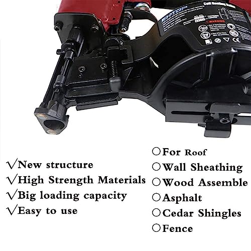 Image of Mexican Red CN45N Roofing Nailer, 15 Degree Roofing Nail Gun, 3 /4-Inch to 1-3 /4-Inch Coil Nails, 120-pcs Load Capacity Coil Nailer