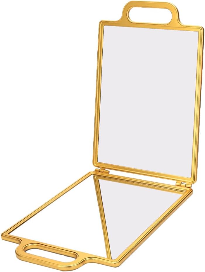 Didiseaon Portable Folding Double-Sided Haircut Mirror Gold Vanity Mirror with Handle for Hairdressing Hairstylist Self Hair Cutting Travel Makeup Salon Styling