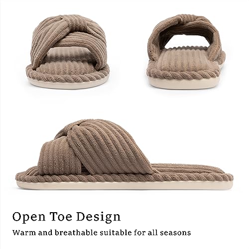 Image of Chantomoo Slippers for Women Memory Foam House Womens Slipper Slides Home Bedroom Bathroom Spa Open Toe Corduroy Bow Slippers Cozy Comfortable