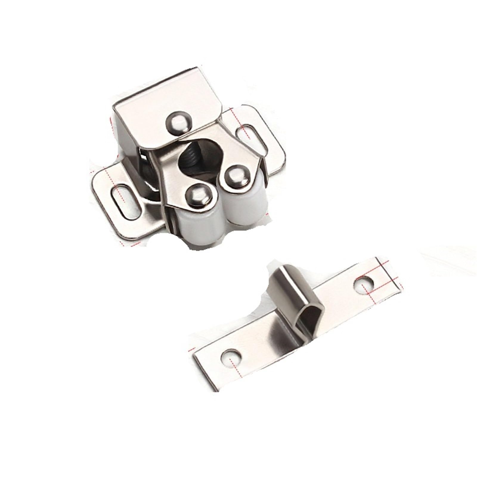 10 Sets Cabinet Door Roller Catch Latch Double Wardrobe Cupboard Press Buckle Furniture Hardware for Furniture(Silvery)