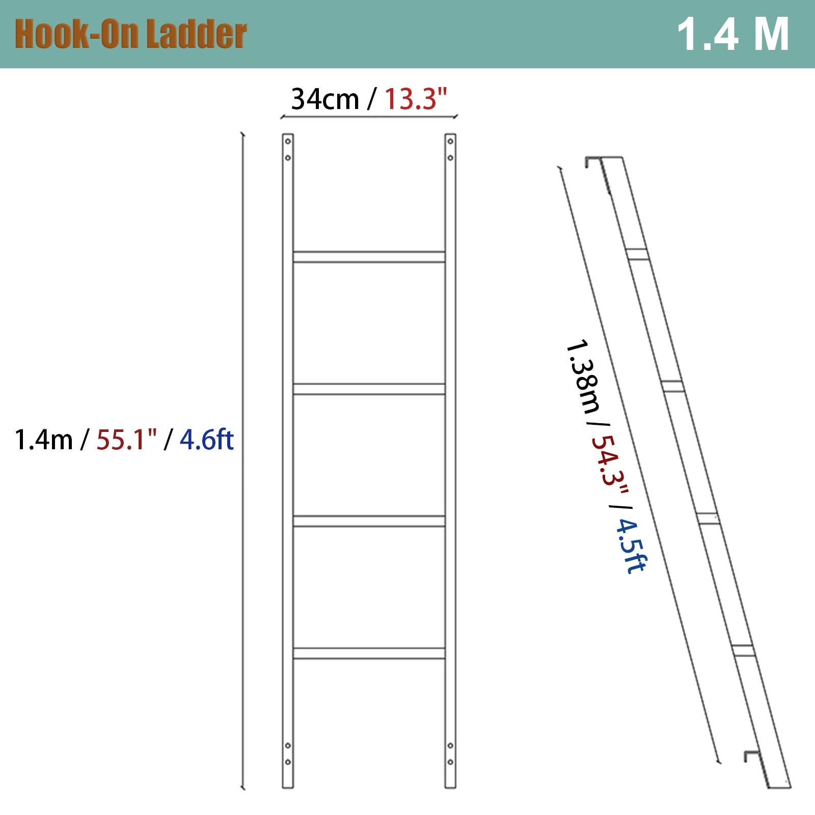 Escalera Plegable Blanca, Gris y Negra con Gancho para literas, Ideal para caravanas, escuelas y autocaravanas. Escalera metálica para Camas Altas de dormitorios y lofts, 140 cm de Altura (b