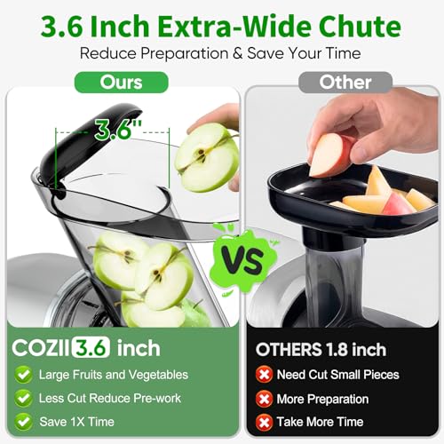 COZII Cold Press Juicer Machines,Slow Masticating Juicer Extractor Soft/hard Mode, 3.6" Large Feed Chute For Vegetable and Fruit, Easy to Clean Juicer, Quiet Motor, High Juice Yield - Image 4