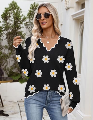 Image of Zeagoo Women's 2026 Fall V Neck Sweater Long Sleeve Lightweight Knit Tops