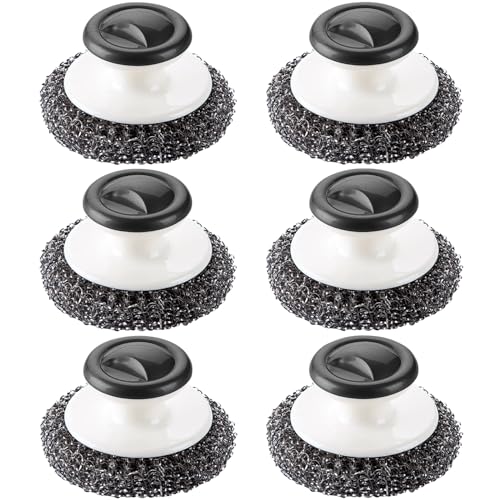 Image of 6 Pack Stainless Steel Scrubber with Handle,Heavy Duty Cleaning Supplies for Pots, Pans, Grills, Ovens & Other Tough Jobs (Black of 6)