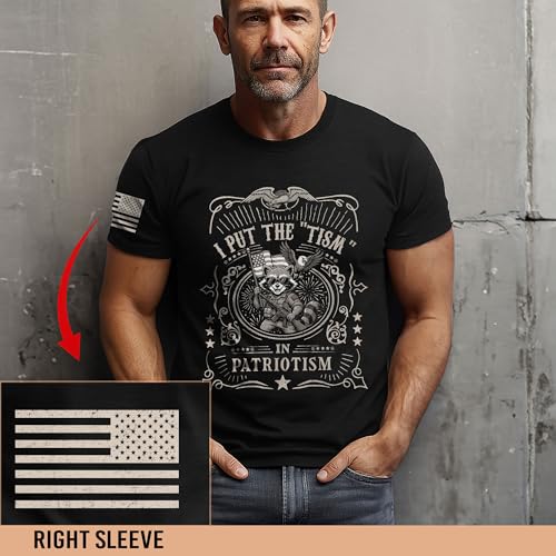 I Put The Tism in Patriotism Shirt, Raccoon Shirt for Men, American Flag Shirt3