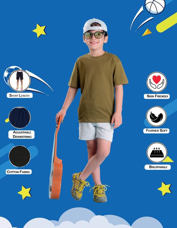 Image of Nusyl Solid & Printed Cotton Blend Shorts for Boys | Comfortable Casual Shorts | Soft Breathable Fabric with Elastic Waistband | Relaxed Fit | 2-16 Years | Multiple Colors