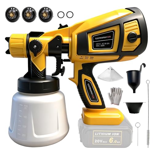 Cordless Paint Sprayer for Dewalt 18V Battery 900ml HVLP Spray Gun with 3 Copper Nozzles & 3 Patterns Battery Handheld Sprayer for Fences Ceilings Furniture Walls DIY Home Painting (Tool Only)