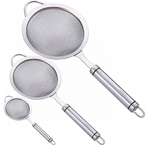 LOIOFOE - Juego de 3 coladores de Acero Inoxidable 304 de Malla Ultrafina, Filtro de Aceite de esquí, colador de Cuchara, Filtro de Sopa, Herramienta de Cocina, coladores y sifones