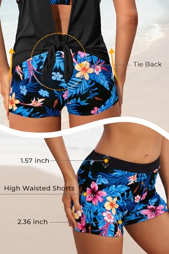 Image of Aqua Eve 3 Piece Tankini Swimsuit for Women Tank Bathing Suit with Shorts Open Back Athletic Swimwear