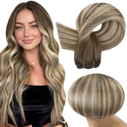Full Shine Balayage Sew In Weft Extensions 14 Inch 100G Brown Ombre Hair