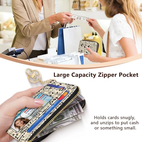 Image of GIANCOMICS Slim Wallet Credit Card Holder Women, Goth Crow Rfid Blocking Small Card Case, Keychain Thin Pocket Curved Zipper Wallet, Travel Card Holder PU Leather ID Window, Ladies Female Gifts