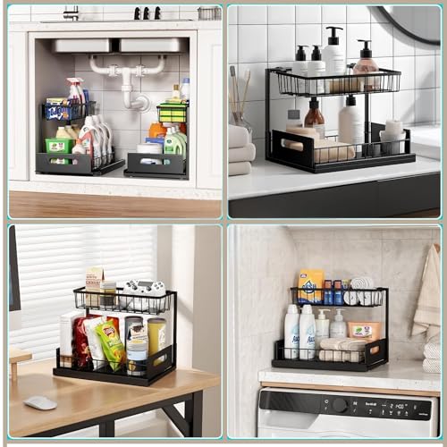 Organizador Bajo Fregadero USTECH, 2 Niveles, Organizador para Gabinete, Organizador para Baño, Pack de 2 miniatura 6