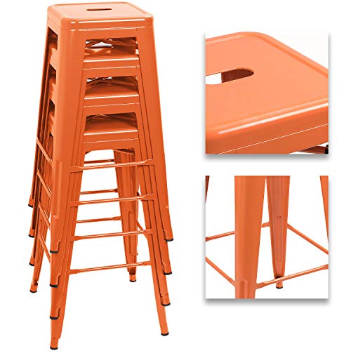 Image of Devoko Metal Bar Stools 30 inch Indoor Outdoor Stackable Barstools Modern Style Industrial Vintage Counter Bar Stools Set of 4 (30 inch, Orange)