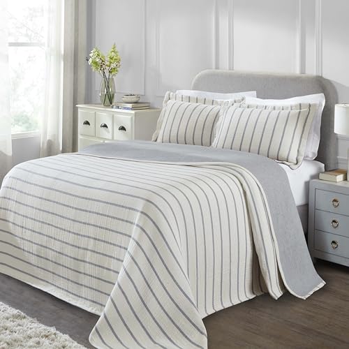 Superior Juego de Colcha y Funda de Almohada Reversible de algodón de 3 Piezas, decoración de Cama para el hogar, Colcha Decorativa, 2 Fundas de Almohada, Peso Medio, Colcha Matelasse, colección