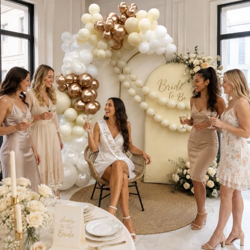 Image of Champagne Gold White Balloons, 60PCS Neutral Boho Bride To Be Party Balloon