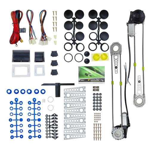 Universal 2-Door Power Window Conversion Kit Electric Power Window Lift Roll Up Regulator w/Switches Wiring | Fit for 2-Door Vehicles with Manual Windows Sedan Pickup Off-Road Vans SUV