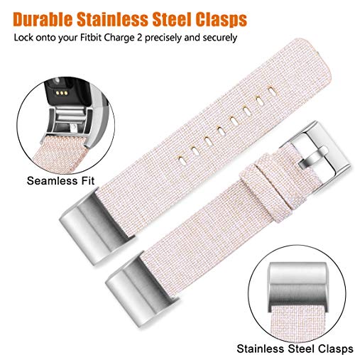 Maledan Bands Compatible with Fitbit Charge 2 and Charge 2 HR Fitness Activity Tracker for Women Men, Durable Woven Fabric Watch Band Replacement Accessories Strap Wristband, Small, Beige - Thumbnail 2