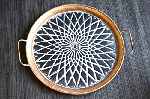 HKC Home Deco Deko Tablett XXL Metall schwarz goldfarben mit Griffen Tisch-Deko Dekoration Edel Deko Rustikal Vintage Shabby ca. 50cm