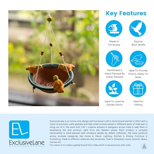 Image of ExclusiveLane Terracotta Bird Feeder Hanging for Balcony|Bird Feeder Water And Food Outdoor Garden Decoration Hanging Bird Feeder for Balcony Bird Feeder Terracotta Decor Backyard Bird Feeder Hanging|