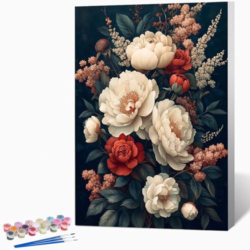 数字油絵 花 ペイントバイナンバー 風景, ナンバーペイント大人のDIYセット(ブラシとアクリル絵の具を含む)、クリエイティブな手作りの油絵セット、女性へのデジタル絵画ギフト、壁の装飾 60×80cm -WX251037V