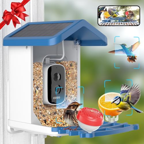 Smart Bird Feeder with Camera BEESHOP 4K HD AI Identify 16000 Birds House Watching Camera Auto Capture Bird Videos Motion Detection Solar Powered Camera Bird Feeders Present for Bird Lovers