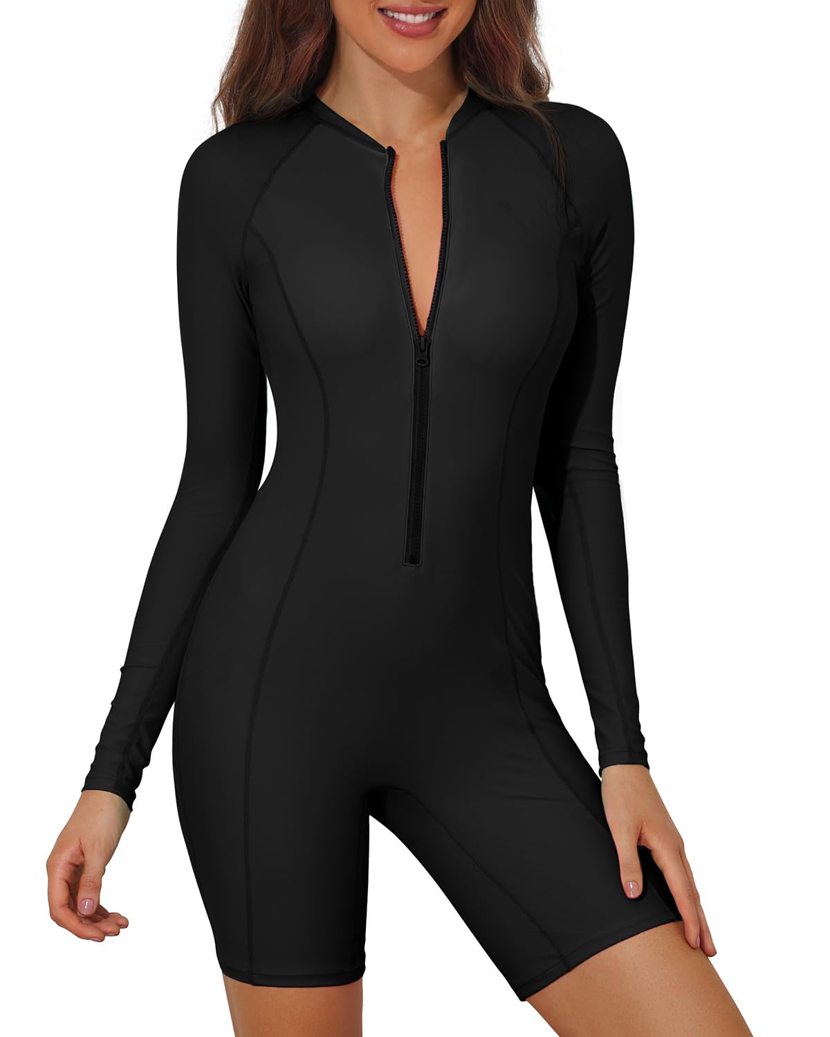 UPF 50+ Modest Long Sleeve Swimsuits for Women Bathing Suit Rash Guard Surfing One Piece High Neck Swimwear
