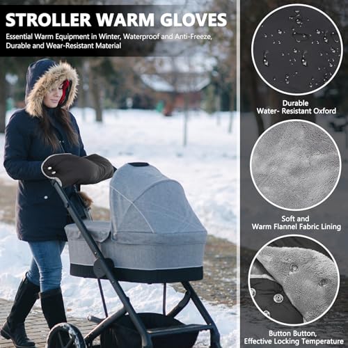MTINRNI Handwärmer Kinderwagen,Handmuff für Kinderwagen,Kinderwagenmuff mit Warme Fleece,Wasserdicht und Winddicht,für Meisten Kinderwagen Buggys,Hält Die Hände im Winter Schön Warm.(B, Schwarz)
