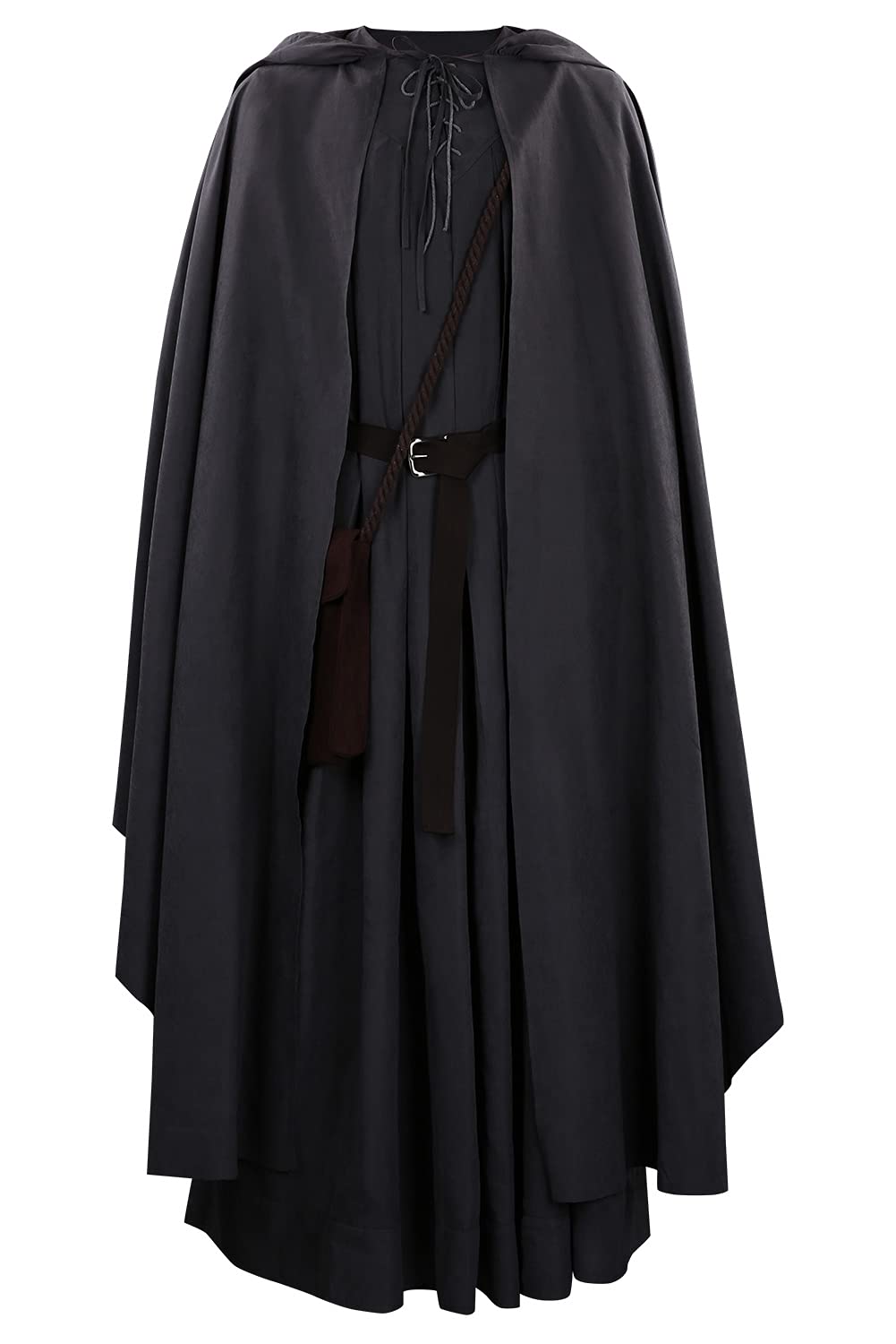 Disfraz de mago con capucha de anime, túnica larga, tops y cinturón, disfraz de cosplay para hombre