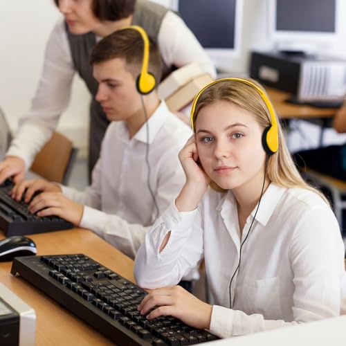 Image of Konohan 30 Pack Headphones Bulk Headphone for School Classroom Student Wired Headphones Adjustable with 3.5 mm Jack for Adults (Yellow)