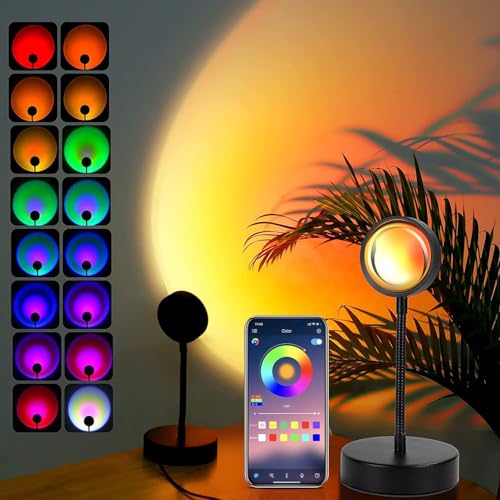 Image of JIMEI Sunset Lamp Projector - Led Lights for Bedroom, RGB Sunrise Lamp, 10w, 360 Rotation, Mood Lighting, Home /Room Decor, Gifts for Women, Desktop APP Control | APP Control,Sunrise Lamp , Mood Lighting, Gifts for Women