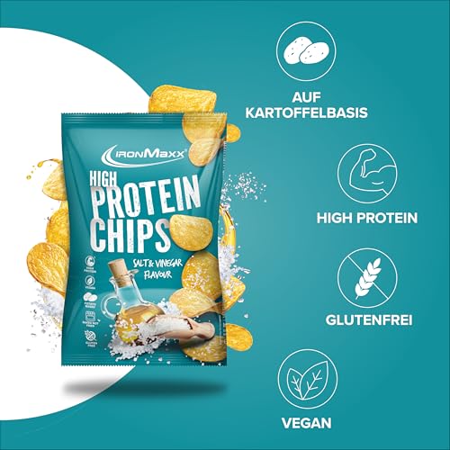 IronMaxx High Protein Chips – Salt & Vinegar 60g | Low Carb, Glutenfrei & Zuckerarm | Knuspriger Eiweiß-Snack