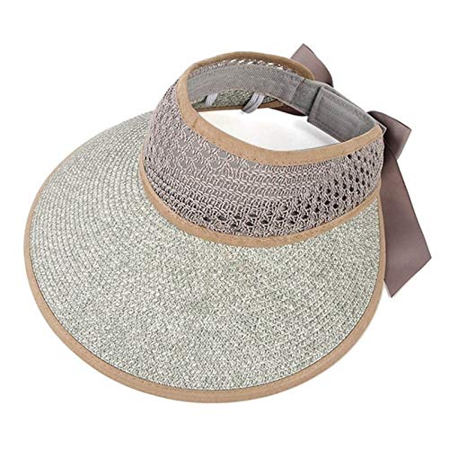 LLS Sombrero de Sol - señoras Sol Sombrero al Aire Libre, Plegable Verano Sombrero de Paja, Sombrero de la Playa, Cap Bowknot, refrescante y Linda (Color : Gray)