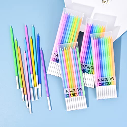 Image of PHD CAKE 40-Count Rainbow Long Thin Birthday Candles, Cake Candles, Birthday Parties, Wedding Decorations, Party Candles