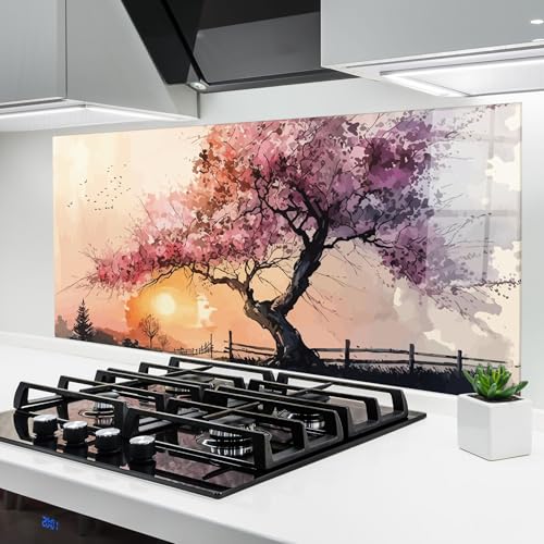 ARTHUB® Crédence de Cuisine en Verre 60x120 cm, Sunset Spring | Protection Contre Les éclaboussures, Revêtement Mural en Carreaux, Plaque en Verre, Verre...