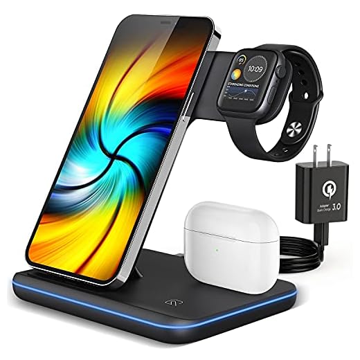 Wireless Charging Station, 2021 Upgraded 3 in 1 Wireless Charger Stand with Breathing Indicator Compatible with iPhone 13/12/11 Pro/XS, AirPods 3/2/1/pro, iWatch Series 7/6/5/4/3, and Samsung Phones