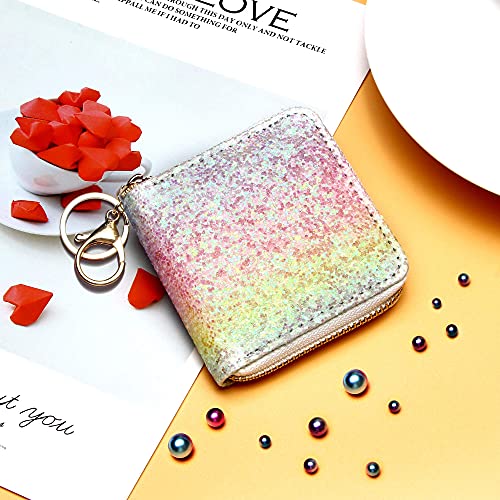 Geead Small Glitter Wallet For Women Girls Mini Coin Purse Pouches With Key Ring (Colourful - B) #TOP5